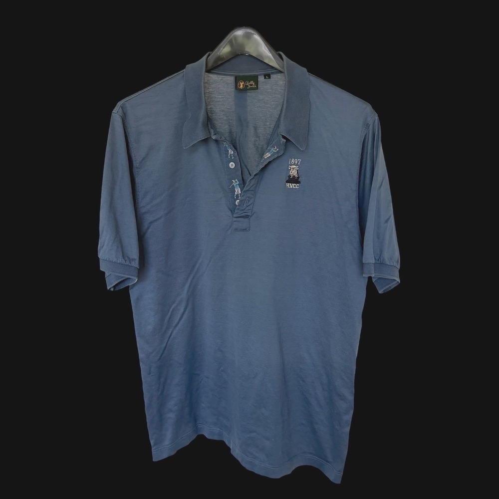 Bobby Jones Polo Shirt Large Blue Cotton Italy HVCC 1897 Golf Short Sleeve